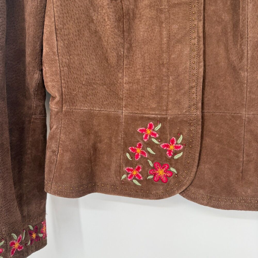 Vintage Suede Jacket Western Cropped Cowgirl Rodeo Brown Embroidered Women Sz 8 - Picture 3 of 13